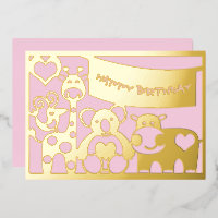 Joyeux Anniversaire Bébé Animaux Fille En Or Foil