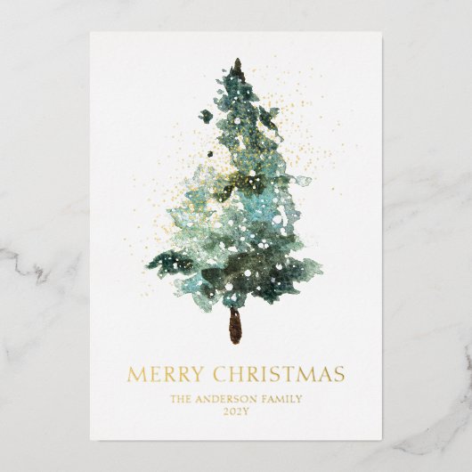 Carte De Vœux En Aluminium Joyeux arbre d'aquarelle de Noël (Recto)