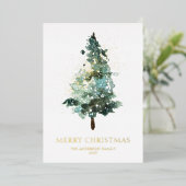 Carte De Vœux En Aluminium Joyeux arbre d'aquarelle de Noël (Debout devant)