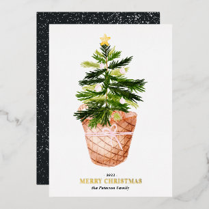 Carte De Vœux En Aluminium Joyeux arbre de Noël aquarelle illustration arc