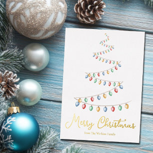 Carte De Vœux En Aluminium Joyeux Arbre de Noël Aquarelle Ornements Or