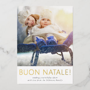 Carte De Vœux En Aluminium Joyeux Buon Natale Photo de Famille Or Élégant
