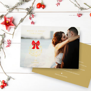 Carte De Vœux En Aluminium Joyeux & Doux Noël Élégant Photo Boule Florale