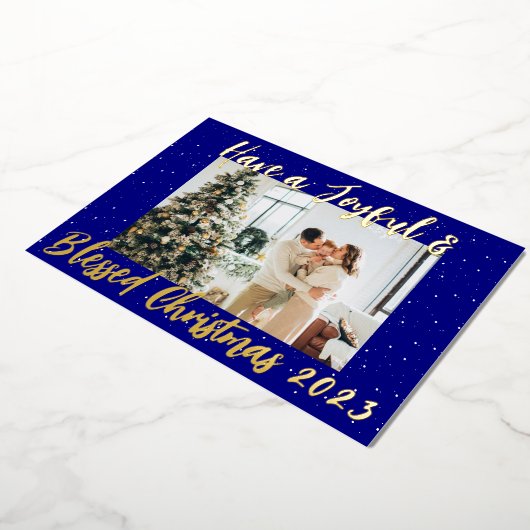 Carte De Vœux En Aluminium Joyeux et bienheureux Noël|Une photo (Rotation)