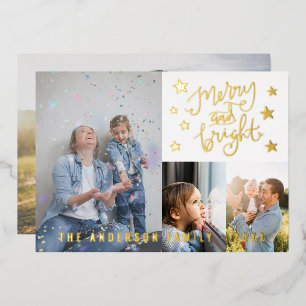 Carte De Vœux En Aluminium Joyeux et blanc brillant Personnalisé 4 Photo Gold