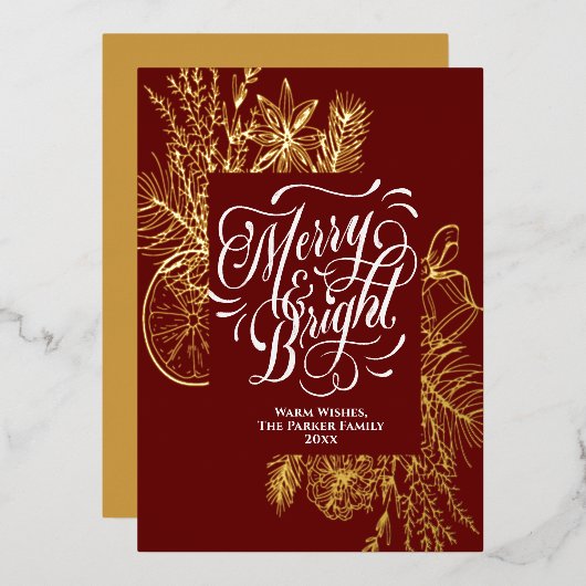 Carte De Vœux En Aluminium Joyeux et brillant épais Citrus Pine Bough Or (Recto/Verso)