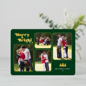 Carte De Vœux En Aluminium Joyeux et brillant Retro Photo Vert Noël Or (Debout devant)