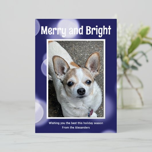 Carte De Vœux En Aluminium Joyeux et Lumineux Bleu et Blanc (Debout devant)