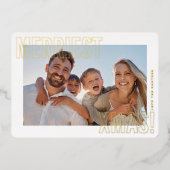 Carte De Vœux En Aluminium JOYEUX et LUMINEUX PHOTO famille moderne colorée (Recto)