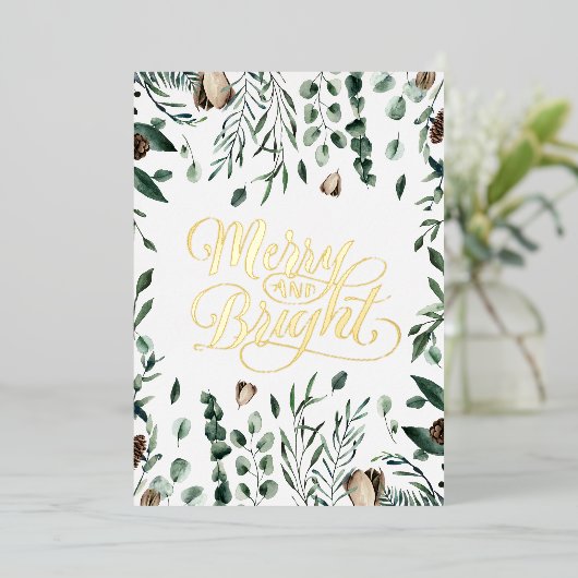 Carte De Vœux En Aluminium Joyeux Et Lumineux Script Élégant Magnolia Verdure (Debout devant)