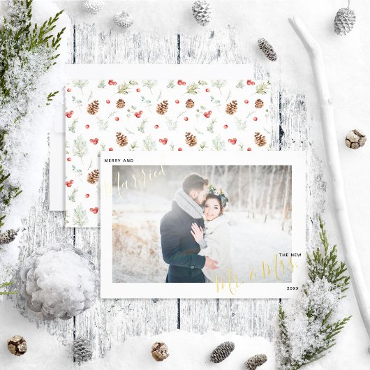 Carte De Vœux En Aluminium Joyeux et marié Pine d'hiver Berry Mariage photo