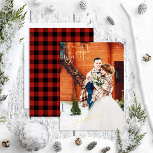 Carte De Vœux En Aluminium Joyeux et marié Rouge Plaid Mariage d'hiver Photo