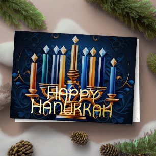 Carte De Vœux En Aluminium Joyeux Hanoukka dessin Abstrait Menorah Gold Blue