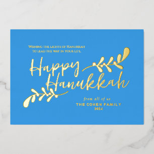 Carte De Vœux En Aluminium Joyeux Hanukkah à la main botanique moderne