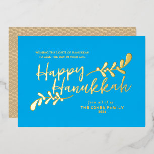 Carte De Vœux En Aluminium Joyeux Hanukkah à la main moderne botanique
