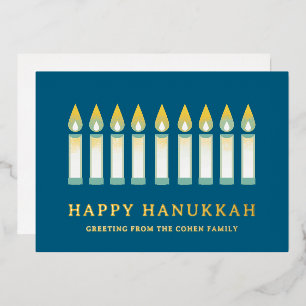 Carte De Vœux En Aluminium Joyeux Hanukkah   Simple Élégant Vœu de Bougie 