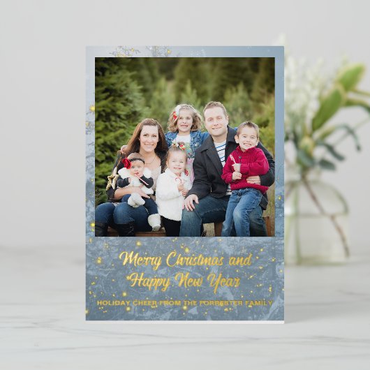 Carte De Vœux En Aluminium Joyeux hiver Famille de Noël Photo (Debout devant)
