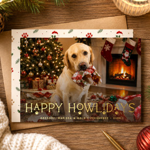 Carte De Vœux En Aluminium Joyeux Howlidays Pattes de Chien Photo Drôle de No