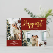 Carte De Vœux En Aluminium Joyeux Jours fériés Pinceau Script photo Rouge (Debout devant)