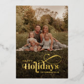 Carte De Vœux En Aluminium Joyeux Jours fériés Script Photo Christmas Gold (Recto)