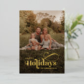 Carte De Vœux En Aluminium Joyeux Jours fériés Script Photo Christmas Gold (Debout devant)