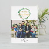 Carte De Vœux En Aluminium Joyeux Noël 1 Photo Couronne aquarelle Chic (Debout devant)