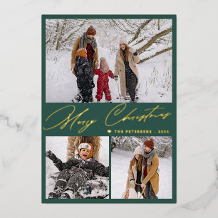 Carte De Vœux En Aluminium Joyeux Noël 3 collage photo élégant vert or