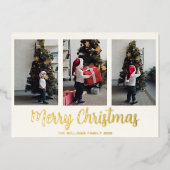 Carte De Vœux En Aluminium Joyeux Noël 3 Photo Collage Real Gold (Recto)