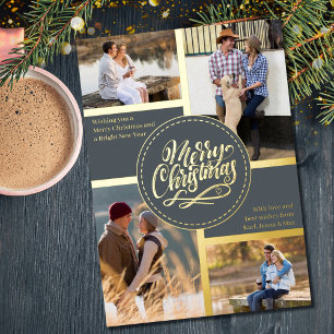 Carte De Vœux En Aluminium Joyeux Noël 4 Collage de Photos Gris et Or