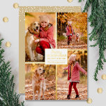Carte De Vœux En Aluminium Joyeux Noël 4 Photo Collage Gold<br><div class="desc">Les vraies cartes de voeux de Noël comprennent votre nom de famille et l'accueil Joyeux Noël et Bonne Année en papier d'or chic avec vos 4 photos préférées bordées de papier d'aluminium sur le devant et vos prénoms sur le dos. Le service Live Design peut vous aider à organiser votre...</div>
