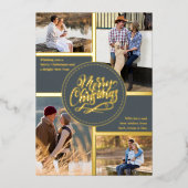 Carte De Vœux En Aluminium Joyeux Noël 4 Photo Collage Gris et Or (Recto)