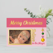 Carte De Vœux En Aluminium Joyeux Noël ajouter des boules photo étoiles roses (Debout devant)