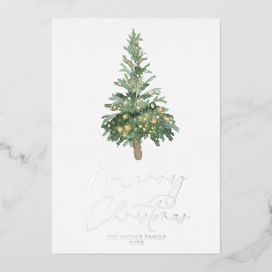Carte De Vœux En Aluminium Joyeux Noël Aquarelle Arbre Argent Huile Boho
