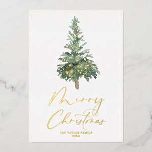 Carte De Vœux En Aluminium Joyeux Noël Aquarelle Arbre Or Huile Boho