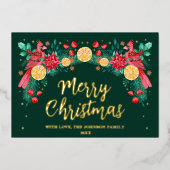 Carte De Vœux En Aluminium Joyeux Noël Aquarelle Cardinal Oiseaux Vert (Recto)