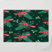 Carte De Vœux En Aluminium Joyeux Noël Aquarelle Cardinal Oiseaux Vert (Verso)