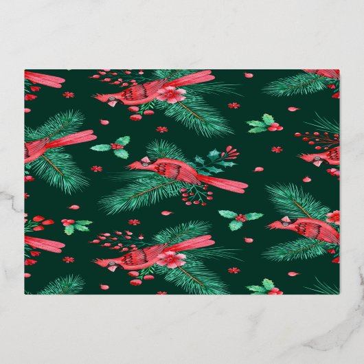 Carte De Vœux En Aluminium Joyeux Noël Aquarelle Cardinal Oiseaux Vert (Verso)