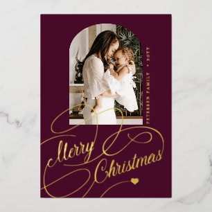 Carte De Vœux En Aluminium Joyeux Noël arche photo réelle bordeaux or