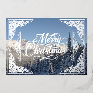 Carte De Vœux En Aluminium Joyeux Noël argenté scène d'hiver