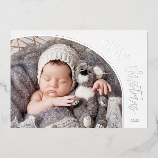 Carte De Vœux En Aluminium Joyeux Noël Argenté Script (Recto)