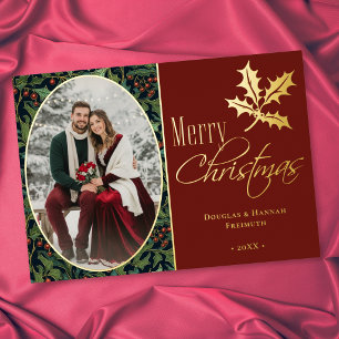 Carte De Vœux En Aluminium Joyeux Noël aux baies de houx vintage rouge
