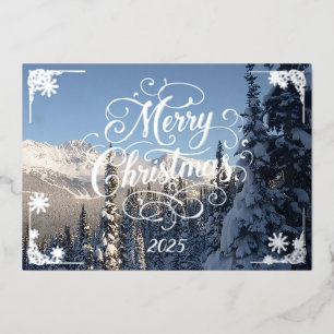 Carte De Vœux En Aluminium Joyeux Noël avec poème de montagne d'hiver à l'int