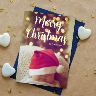 Carte De Vœux En Aluminium Joyeux Noël bébé photo Real Gold