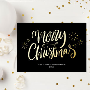 Carte De Vœux En Aluminium Joyeux Noël Black Gold Calligraphie Affaires