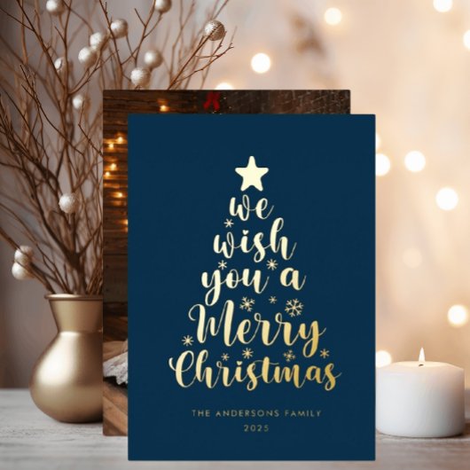 Carte De Vœux En Aluminium Joyeux Noël bleu marine à script minimal