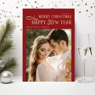 Carte De Vœux En Aluminium Joyeux Noël Bonne Année 2 Photos Rouge