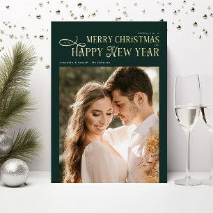 Carte De Vœux En Aluminium Joyeux Noël Bonne Année 2 Photos Vert foncé