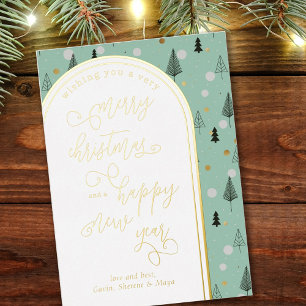 Carte De Vœux En Aluminium Joyeux Noël Bonne Année Doodle Sapins