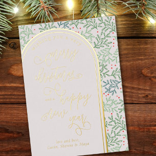 Carte De Vœux En Aluminium Joyeux Noël Bonne Année Feuillage d'Hiver