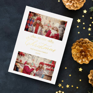 Carte De Vœux En Aluminium Joyeux Noël botanique minimaliste doré